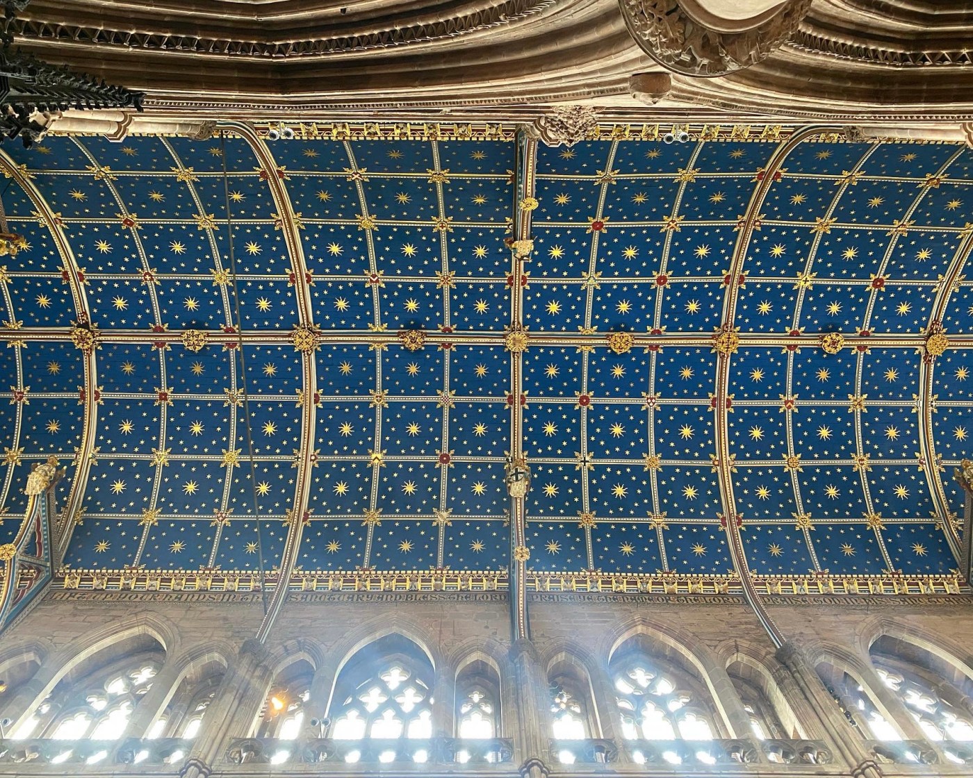 vaulted ceiling with painted stars