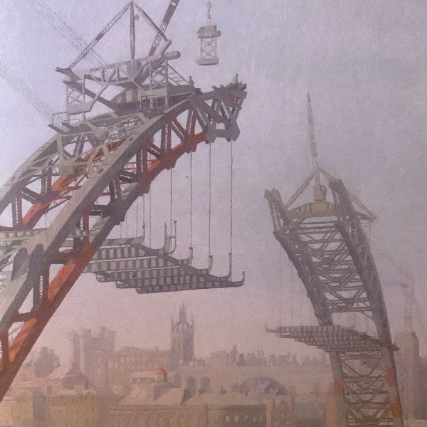 bridge being built, painting