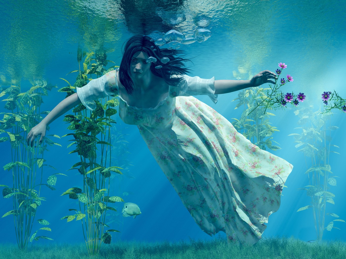 Hair spread out like a painting by John Everett Millais