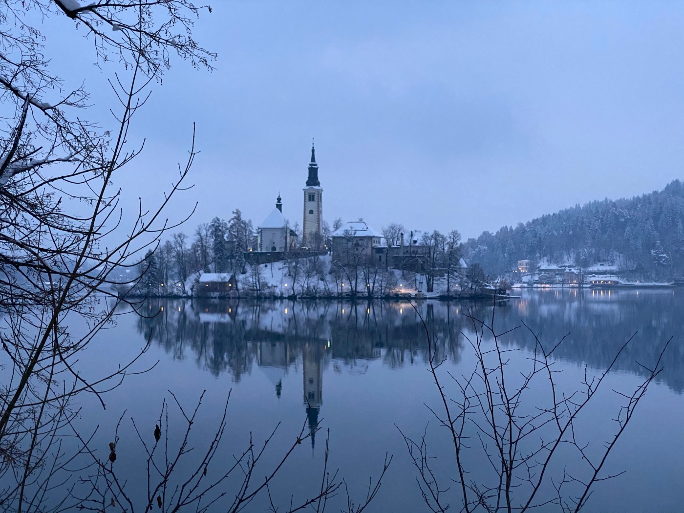 Lake, church, reflection