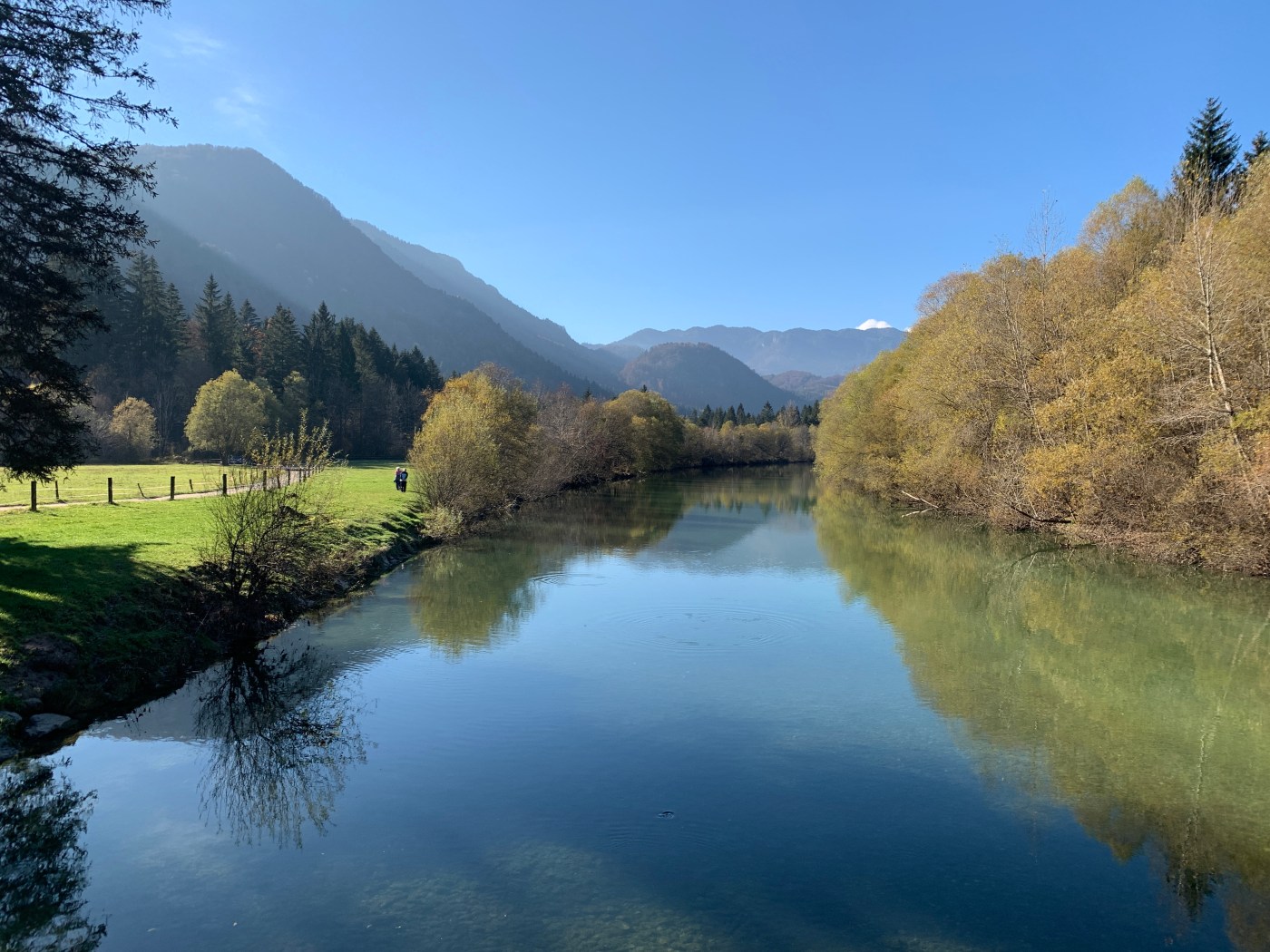 River, reflections, mountains