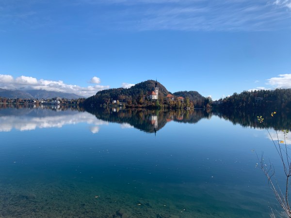 lake, church, reflection