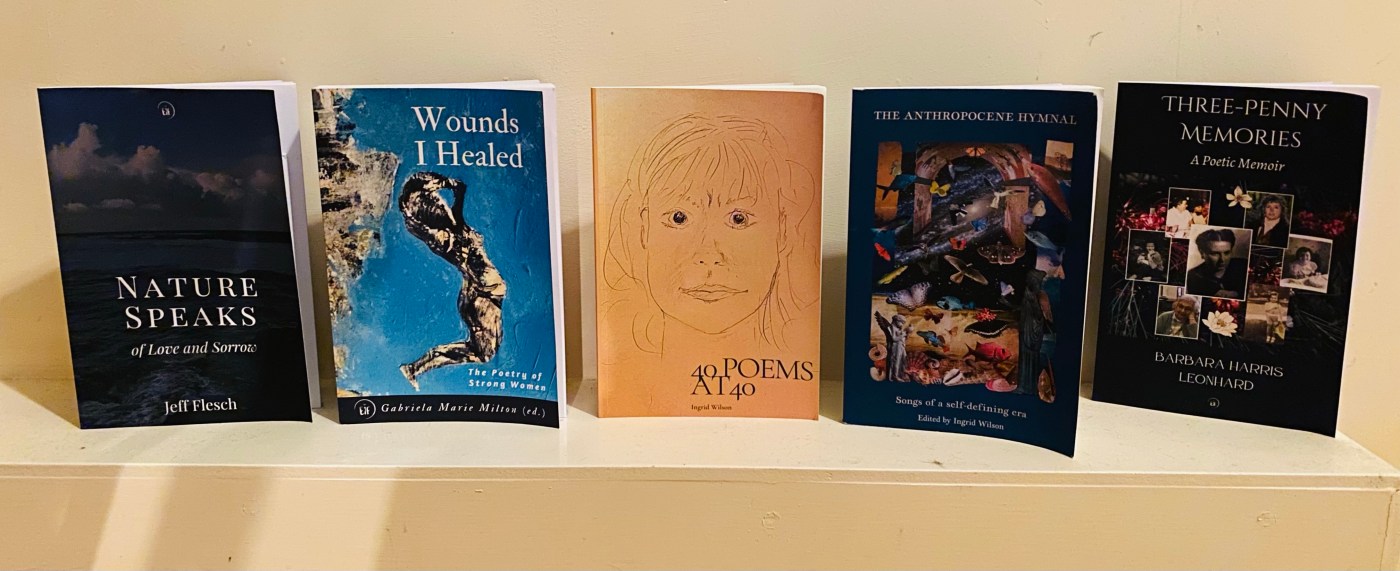 Books arranged in a row on a shelf