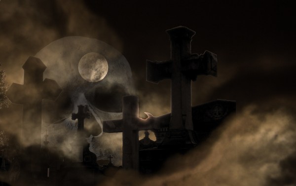 graveyard, skull and moon