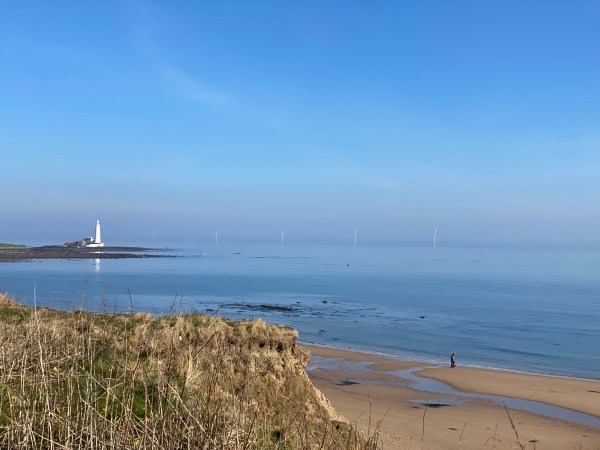 Seaside with lighthouse in distance